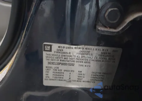 2008 Saturn Vue 4-Cyl Xe z USA, uszkodzony, nr VIN 3GSCL33P08S515202